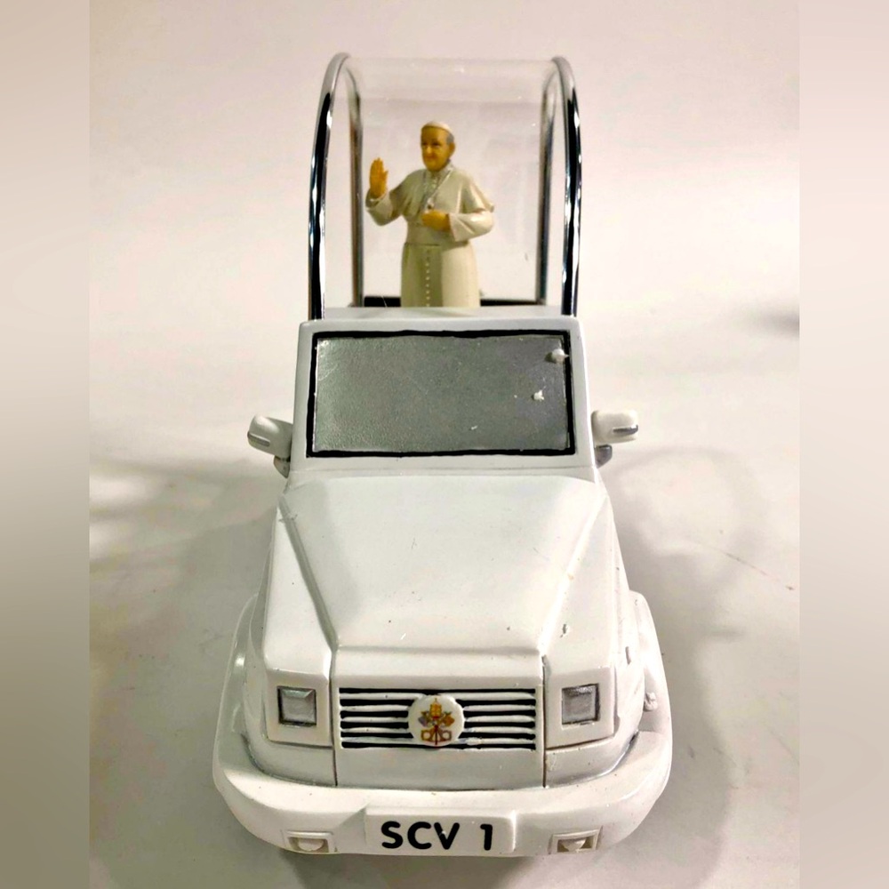 SOLD The Pope in the Pope Mobile, Collective Figurine, Catholic Decor